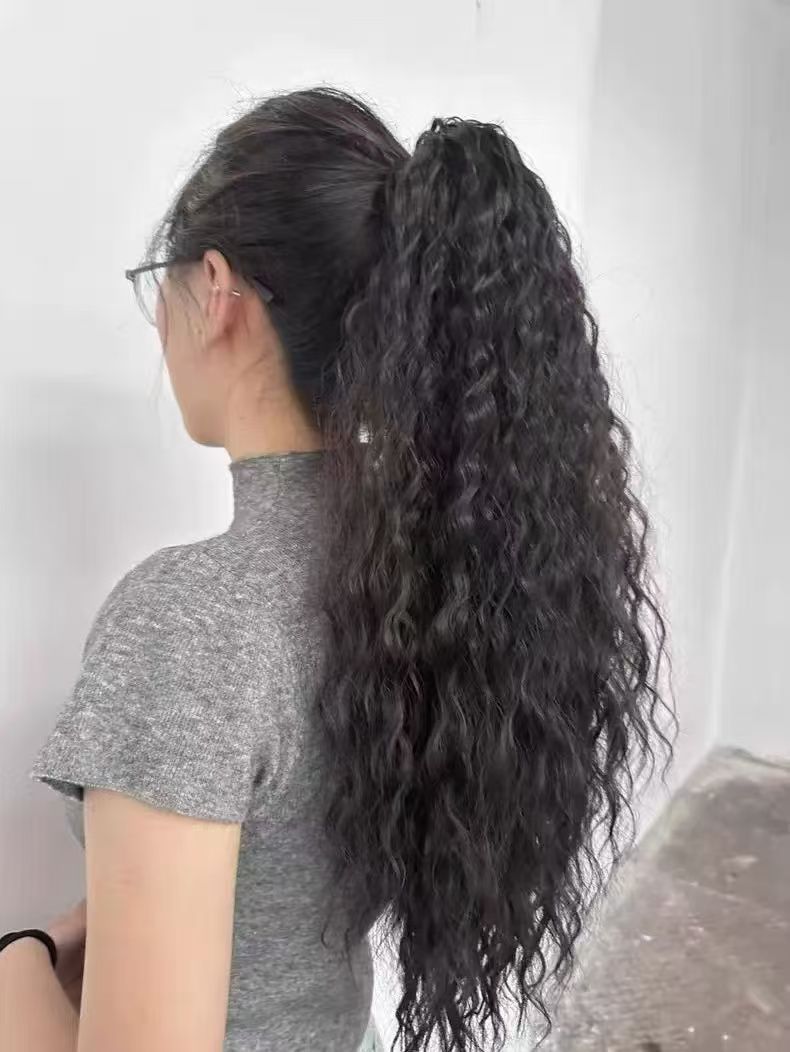 Curly Hair Water Wave Wool Curl Claw Clip Ponytail Wig, High Ponytail Wig Braid- Natural Permeable Odorless Stable Easy to manage Simple Operation for Daily Use【Natural black】【one free gift】