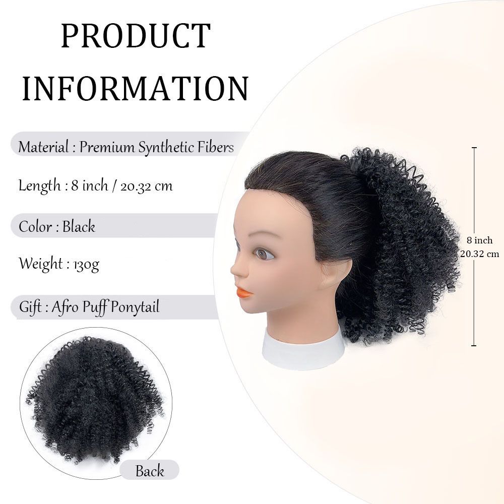 [Hair Bundles-Not a Full Wig] Black Women's Small Curly Puffy Short Wig | Synthetic Fiber Drawstring Hair Bun- Natural Permeable Odorless Stable Easy to manage Simple Operation for Daily Use【Black】