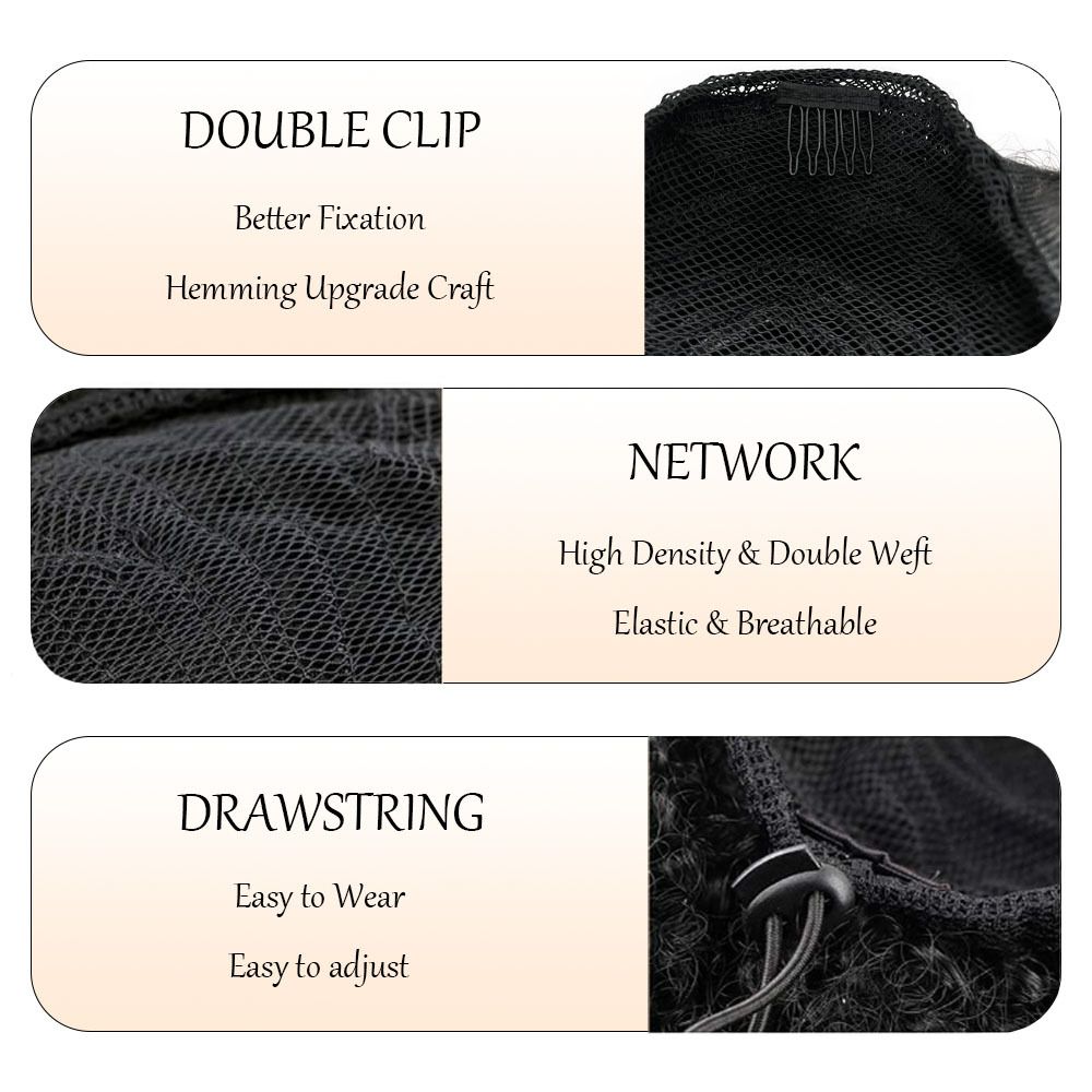 [Hair Bundles-Not a Full Wig] Black Women's Small Curly Puffy Short Wig | Synthetic Fiber Drawstring Hair Bun- Natural Permeable Odorless Stable Easy to manage Simple Operation for Daily Use【Black】