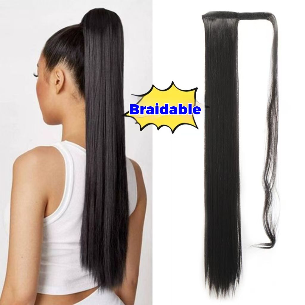 Braidable Matte Long Straight Ponytail Wigs for Black Women- Natural Permeable Odorless Stable Easy to manage Simple Operation for Daily Use【One free gift】