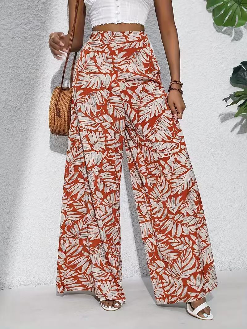 Printed Casual High - Waist Wide - Leg Straight - Cut Pants Designed for Black Women: Perfectly Flatter the Figure, Create a Golden Proportion - Wrinkle - Resistant, Smooth & Natural Silhouette, Skin