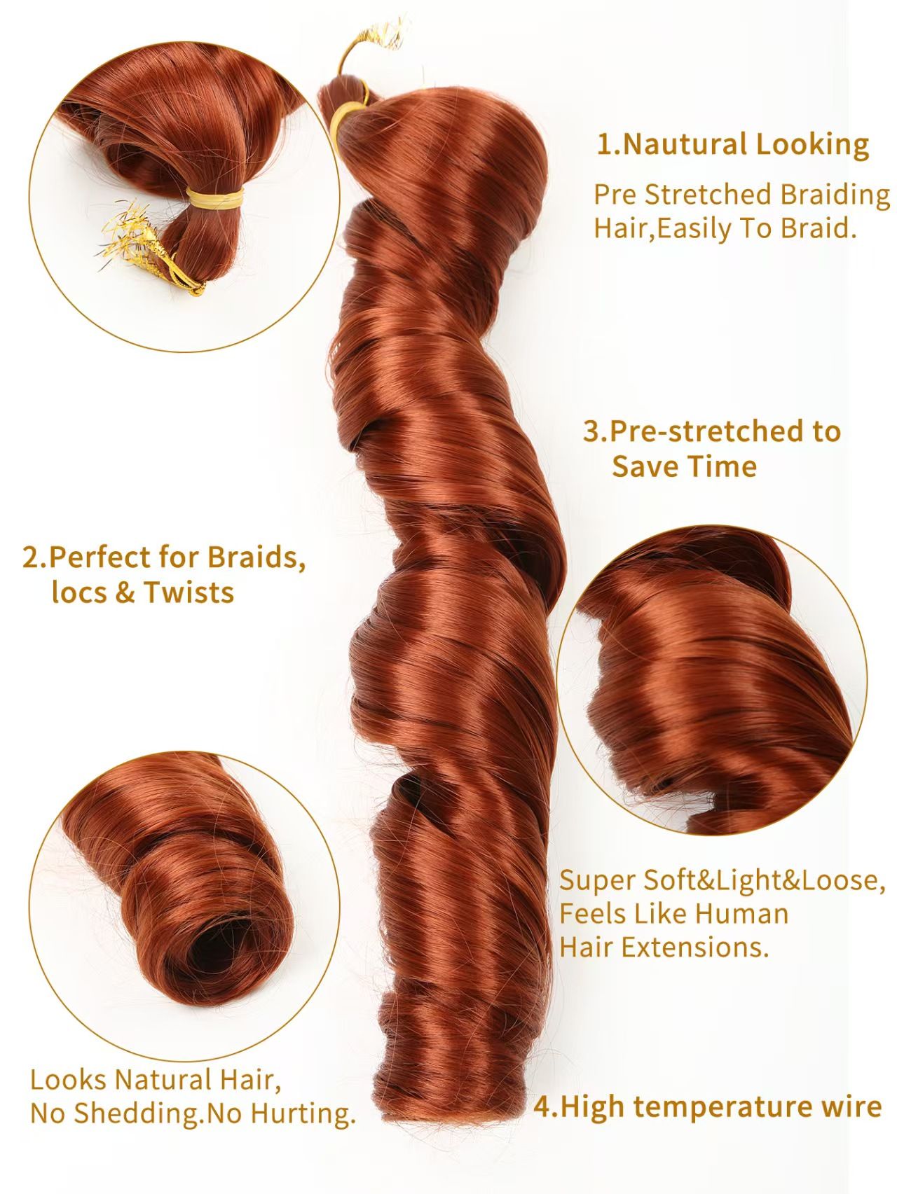 【Hair Extensions 】Braidable smooth crochet wig for Black Women - Can Create Deep Wave Styles - Natural Permeable Odorless Stable Easy to manage Simple Operation for Daily Use【Red-brown 】