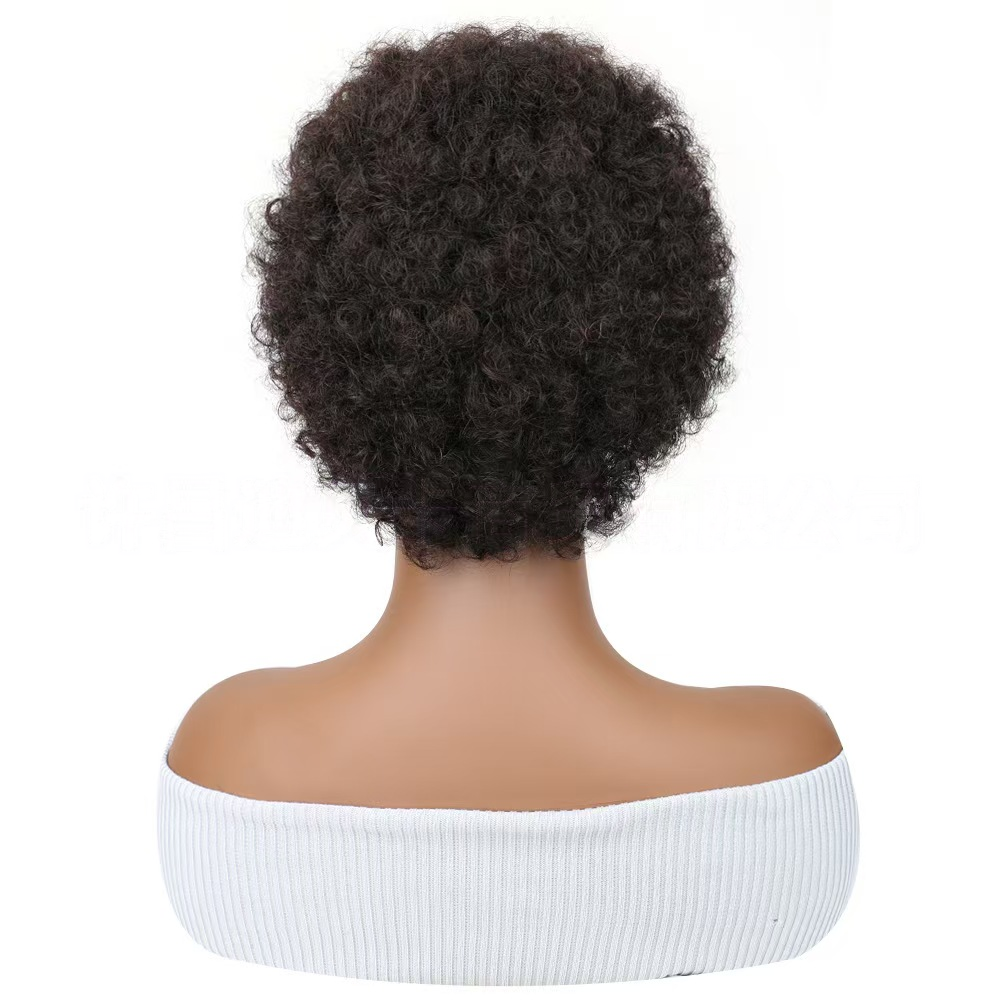 4-5inch Human hair short wig cap: Small curly fluffy wool curls natural afro- Natural Permeable Odorless Stable Easy to manage Simple Operation for Daily Use
