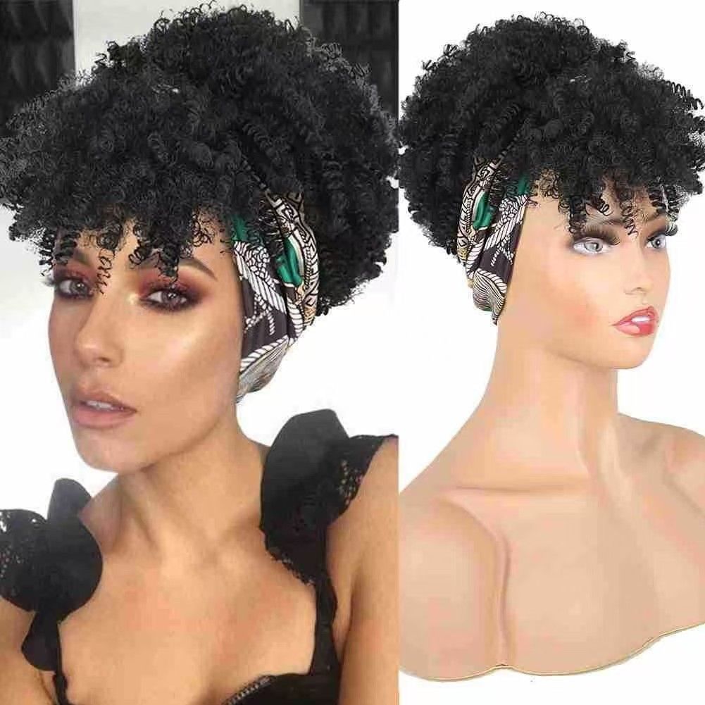 6-inch Short Curly Wig for African Women - Rose Net Synthetic Wig with Headscarf-Natural Permeable Odorless Stable Easy to manage Simple Operation for Daily Use