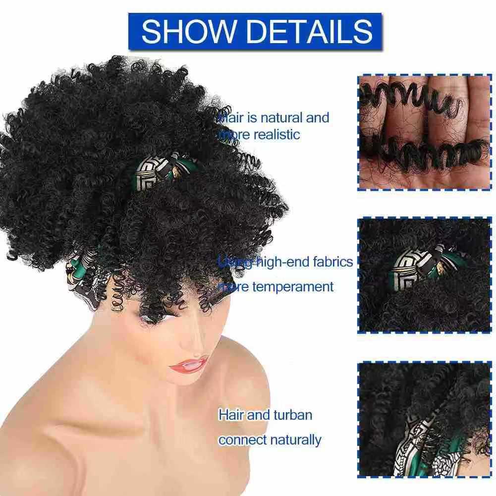 6-inch Short Curly Wig for African Women - Rose Net Synthetic Wig with Headscarf-Natural Permeable Odorless Stable Easy to manage Simple Operation for Daily Use