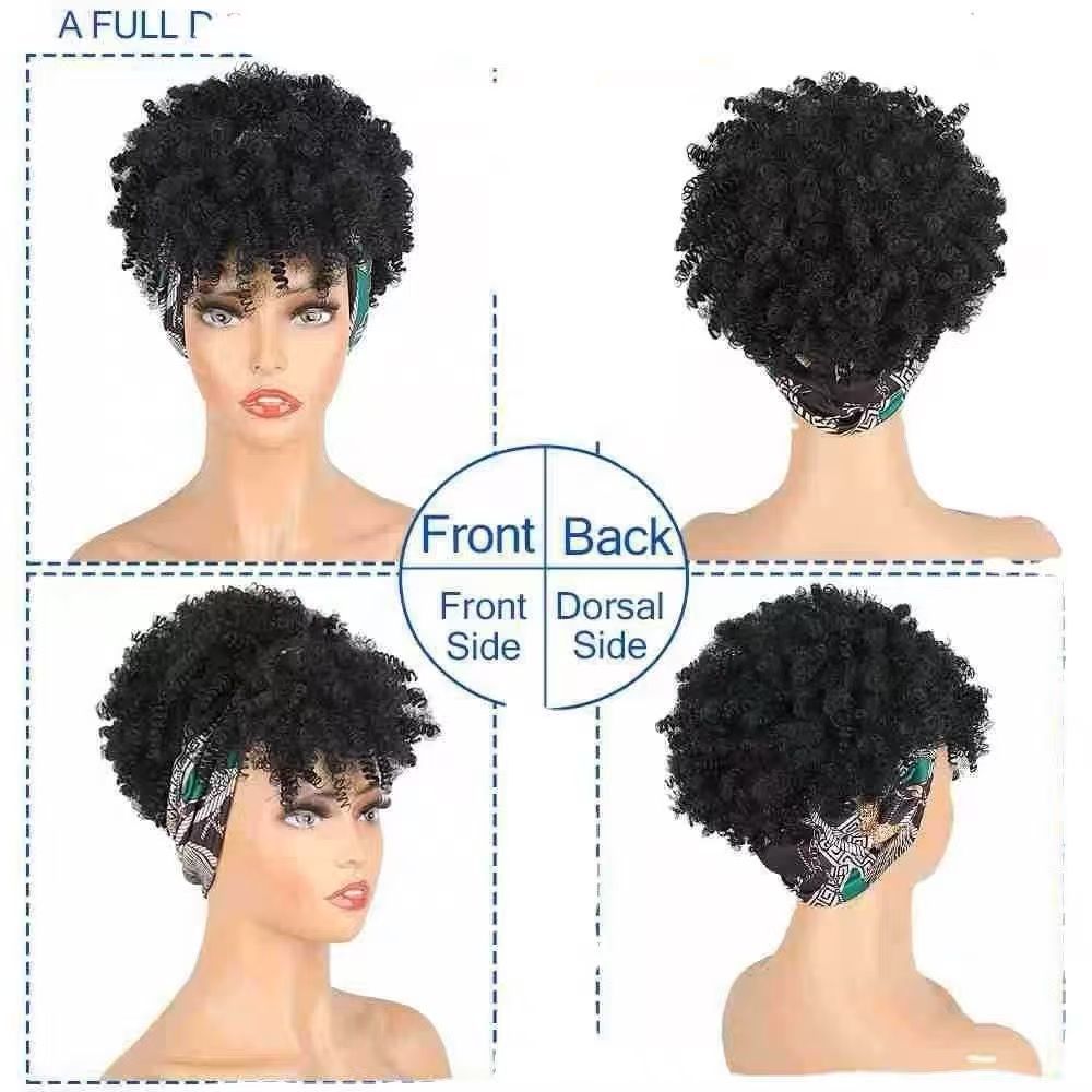 6-inch Short Curly Wig for African Women - Rose Net Synthetic Wig with Headscarf-Natural Permeable Odorless Stable Easy to manage Simple Operation for Daily Use