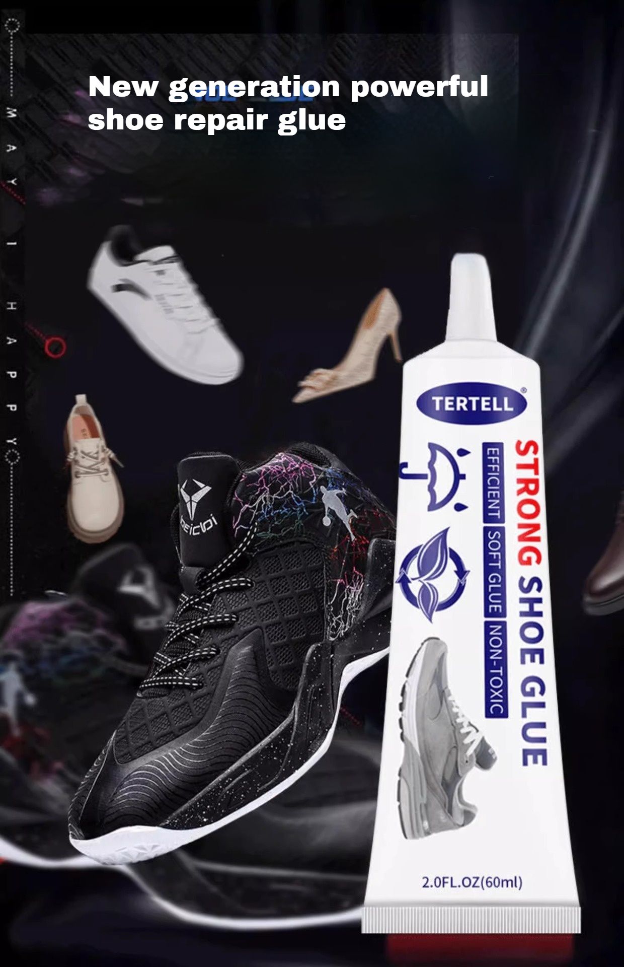 [Five-piece set] 60ml Solve the problem of peeling! All - purpose and super - strong shoe repair glue, resin soft glue, waterproof, special glue for repairing soles of leather shoes and sports shoes.