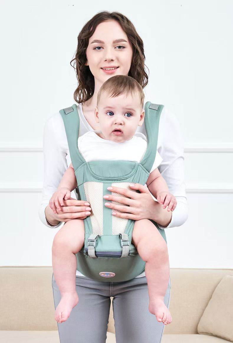 For 0-3 years old! Pure cotton lightweight baby carrier with stool – front-carry design for effortless holding, breathable and spine-protecting. Makes chores and travel with baby much easier!