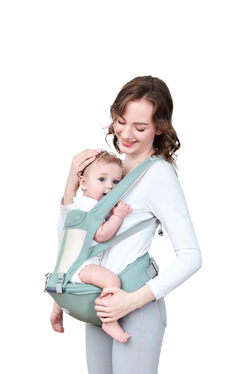 For 0-3 years old! Pure cotton lightweight baby carrier with stool – front-carry design for effortless holding, breathable and spine-protecting. Makes chores and travel with baby much easier!