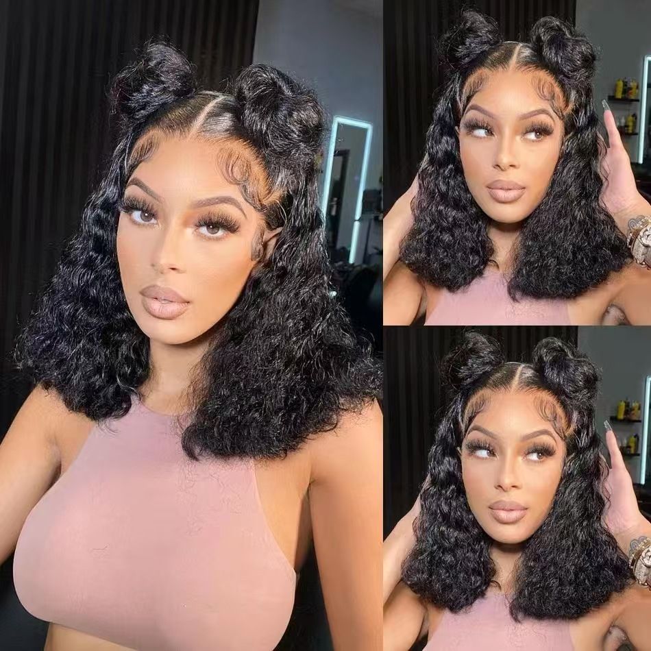 Human Hair Front Lace Bob: Handmade Double-Drawn Water Wave Fashion Wig Cap - Natural Permeable Odorless Stable Easy to manage Simple Operation for Daily Use