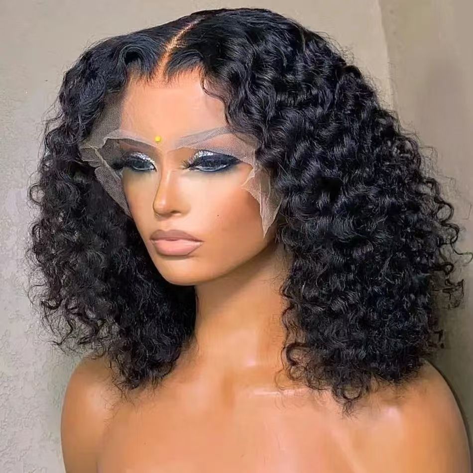 Human Hair Front Lace Bob: Handmade Double-Drawn Water Wave Fashion Wig Cap - Natural Permeable Odorless Stable Easy to manage Simple Operation for Daily Use
