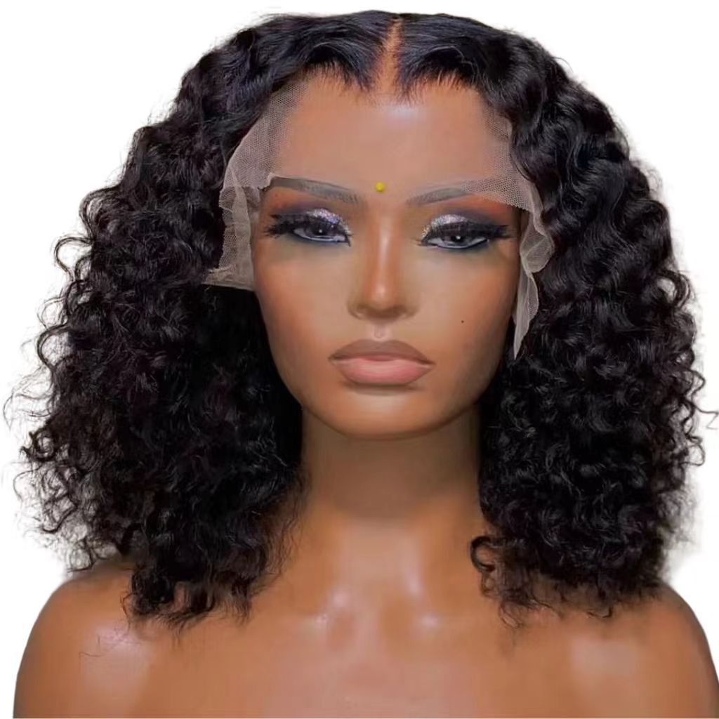Human Hair Front Lace Bob: Handmade Double-Drawn Water Wave Fashion Wig Cap - Natural Permeable Odorless Stable Easy to manage Simple Operation for Daily Use