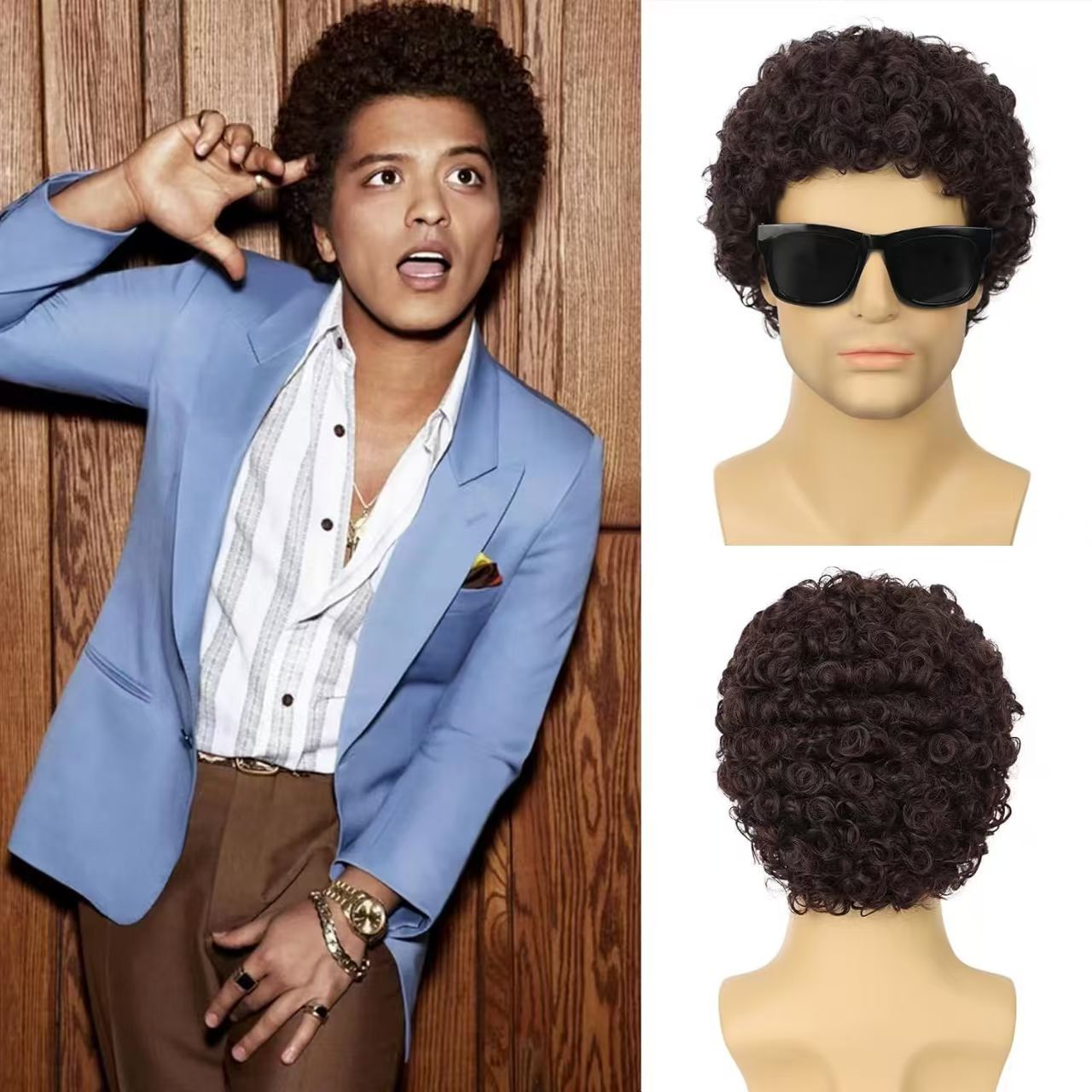 3-inch Men's African Short Curly Wig - Machine-made Synthetic Fiber Afro Men Wigs - natural, breathable, invisible, stable, odor-free, easy to operate, convenient for daily use