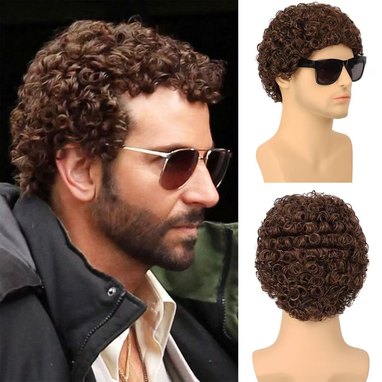 3-inch Men's African Short Curly Wig - Machine-made Synthetic Fiber Afro Men Wigs - natural, breathable, invisible, stable, odor-free, easy to operate, convenient for daily use