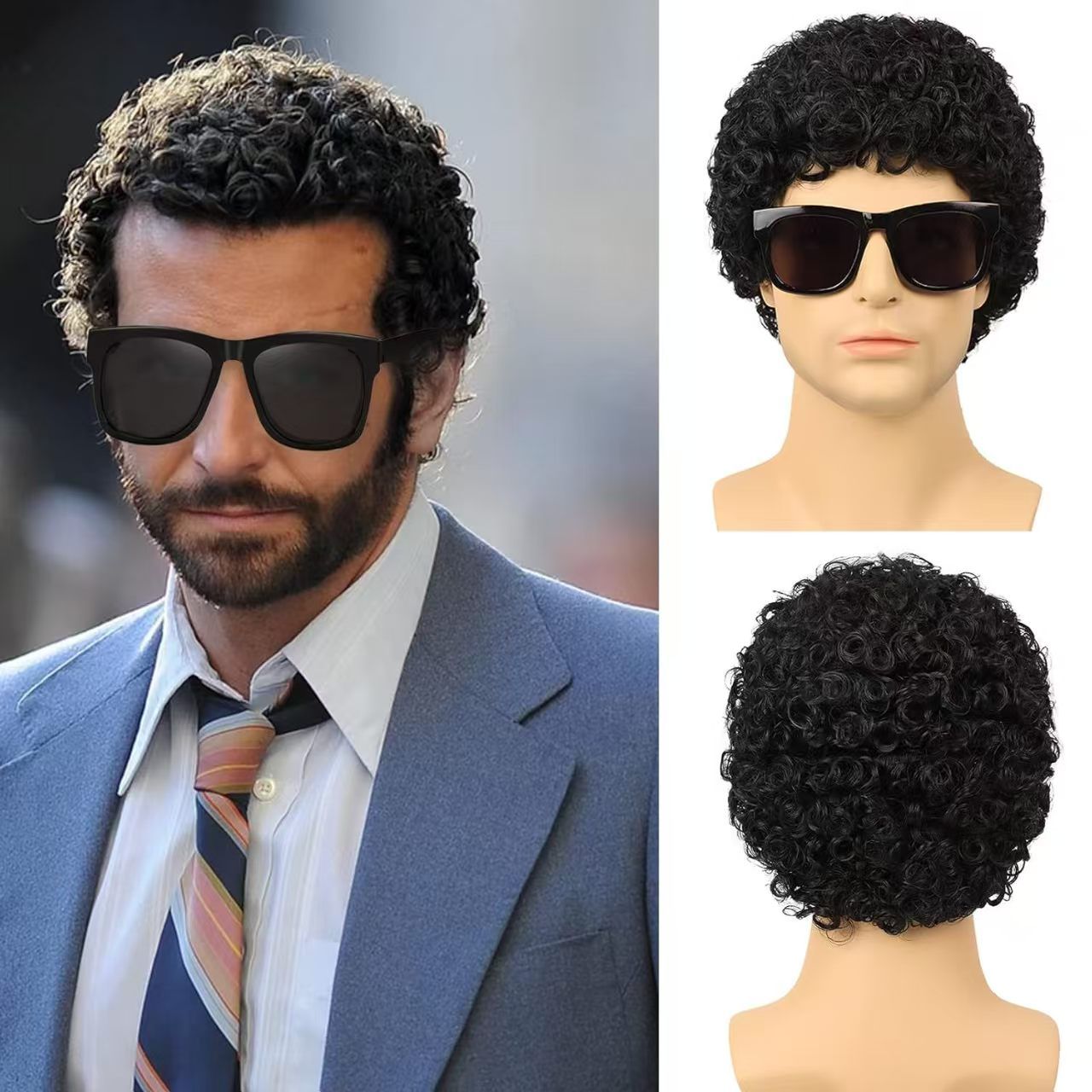3-inch Men's African Short Curly Wig - Machine-made Synthetic Fiber Afro Men Wigs - natural, breathable, invisible, stable, odor-free, easy to operate, convenient for daily use