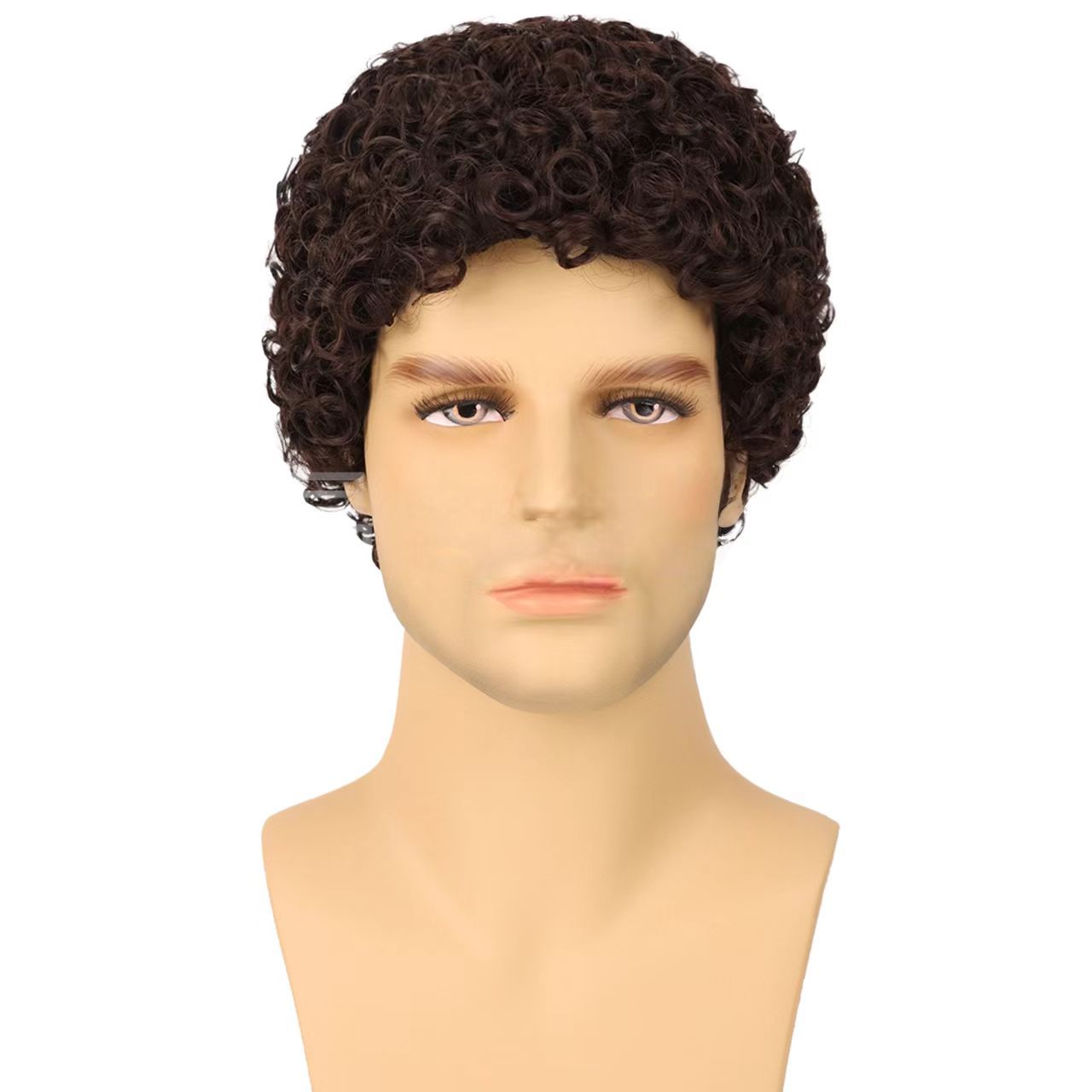 3-inch Men's African Short Curly Wig - Machine-made Synthetic Fiber Afro Men Wigs - natural, breathable, invisible, stable, odor-free, easy to operate, convenient for daily use