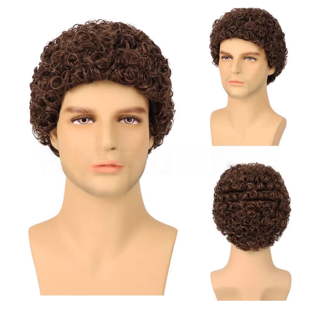 3-inch Men's African Short Curly Wig - Machine-made Synthetic Fiber Afro Men Wigs - natural, breathable, invisible, stable, odor-free, easy to operate, convenient for daily use