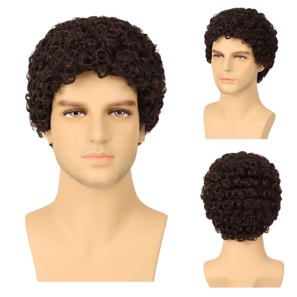 3-inch Men's African Short Curly Wig - Machine-made Synthetic Fiber Afro Men Wigs - natural, breathable, invisible, stable, odor-free, easy to operate, convenient for daily use