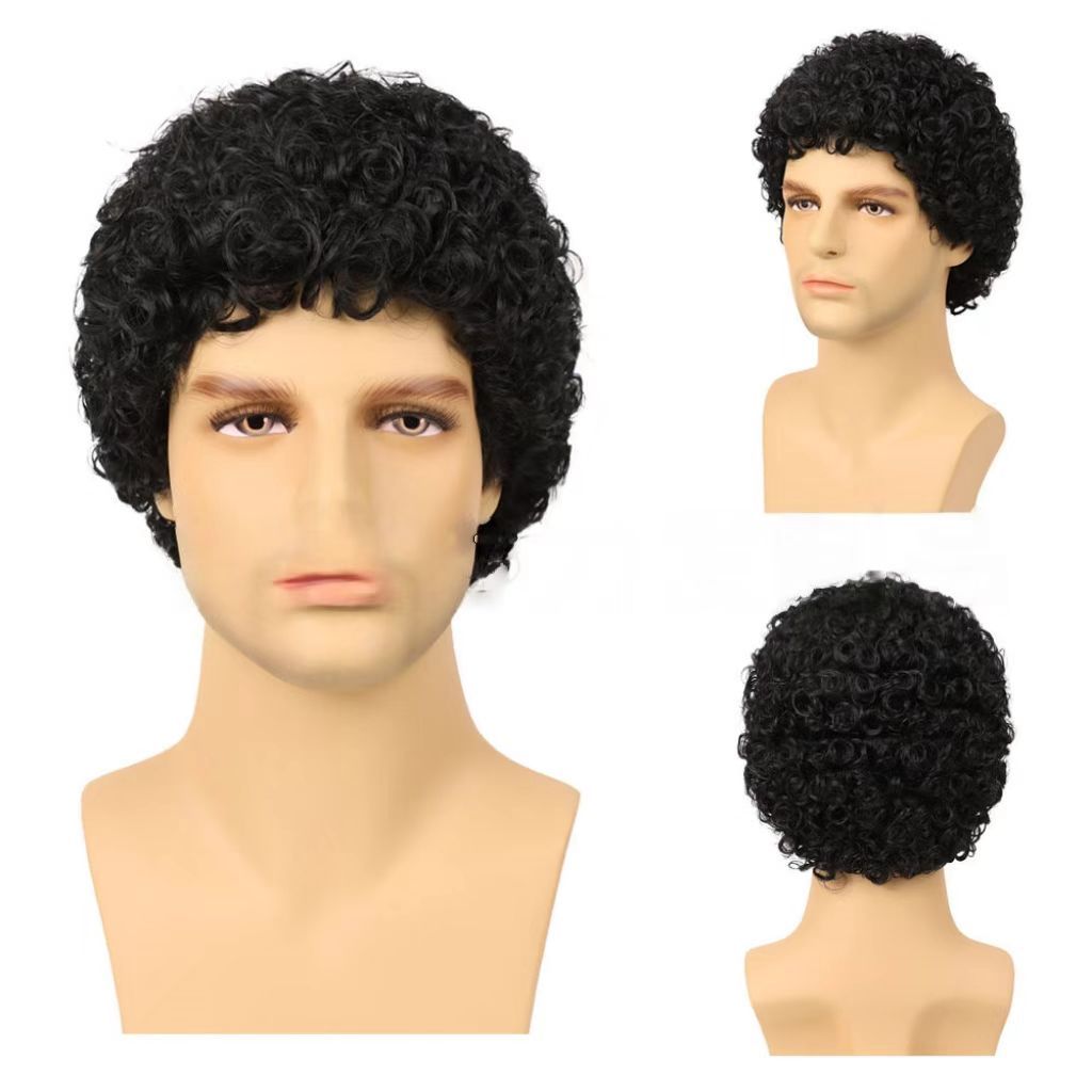 3-inch Men's African Short Curly Wig - Machine-made Synthetic Fiber Afro Men Wigs - natural, breathable, invisible, stable, odor-free, easy to operate, convenient for daily use