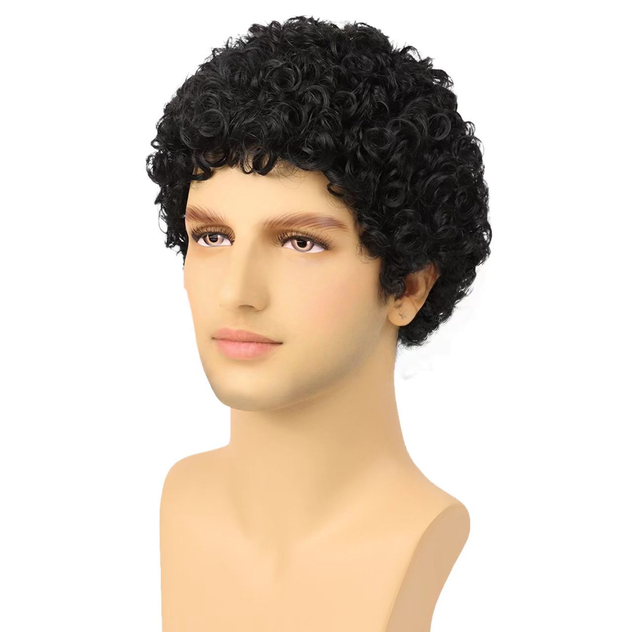 3-inch Men's African Short Curly Wig - Machine-made Synthetic Fiber Afro Men Wigs - natural, breathable, invisible, stable, odor-free, easy to operate, convenient for daily use