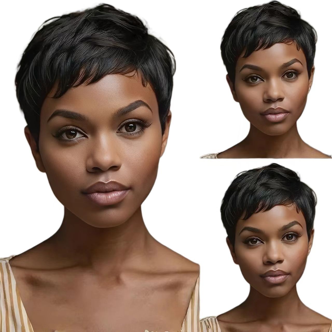 5-inchTemperament Goddess Style: Slanted Bangs Ear-Length Short Curly Hair Rose Net Wig Cap- Natural Permeable Odorless Stable Easy to manage Simple Operation for Daily Use