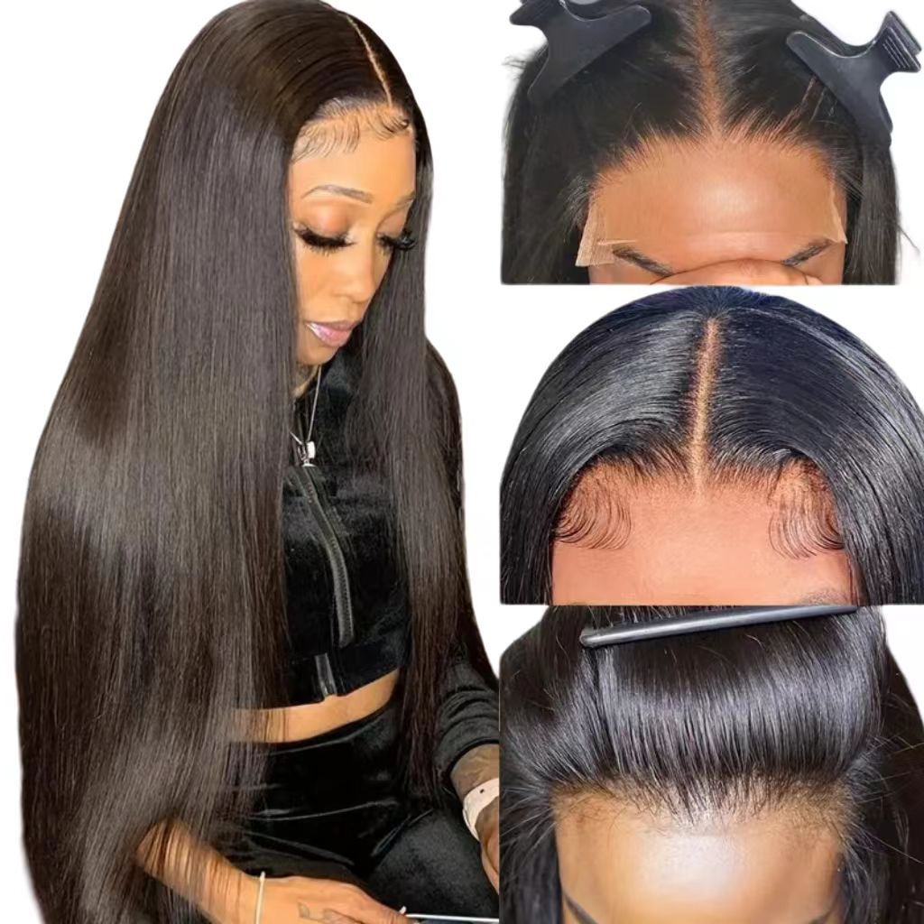 28-inch Elegant Goddess Style Black Straight Long Wig - 4*1 Front Lace Full Wig, Heat-resistant & Dyeable, Versatile Styling (Braiding Friendly) - Natural Permeable Odorless Stable Easy to manage