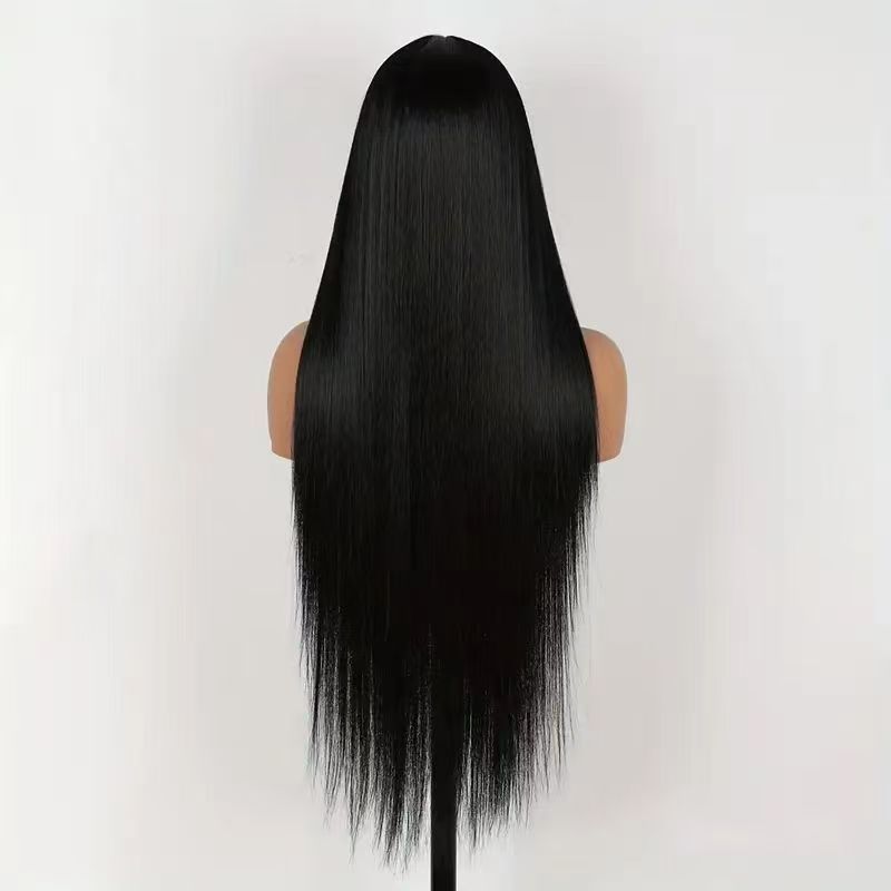 28-inch Elegant Goddess Style Black Straight Long Wig - 4*1 Front Lace Full Wig, Heat-resistant & Dyeable, Versatile Styling (Braiding Friendly) - Natural Permeable Odorless Stable Easy to manage