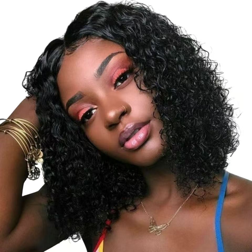 Human Hair Front Lace Bob: Handmade Double-Drawn Water Wave Fashion Wig Cap - Natural Permeable Odorless Stable Easy to manage Simple Operation for Daily Use
