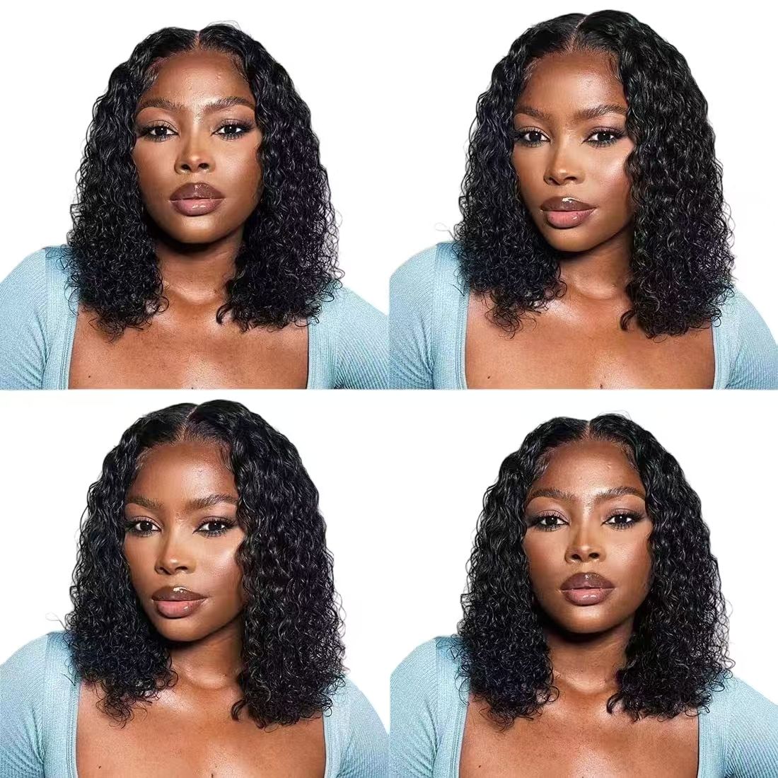 Human Hair Front Lace Bob: Handmade Double-Drawn Water Wave Fashion Wig Cap - Natural Permeable Odorless Stable Easy to manage Simple Operation for Daily Use