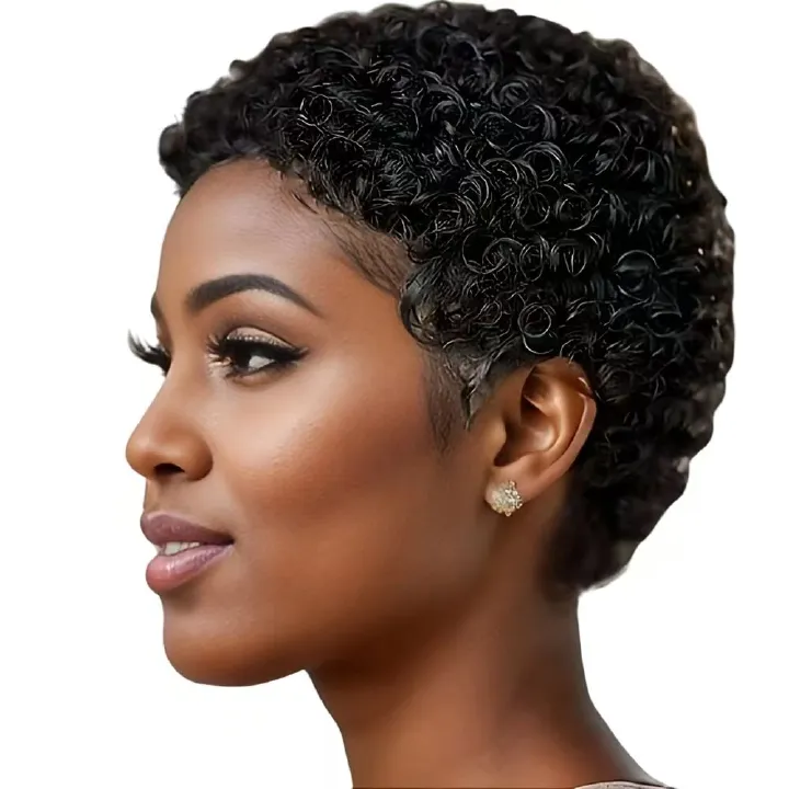 Custom-tailored 100% Human Hair Pixie Wig: Afro Kinky Curly Short for African Women- Natural Permeable Odorless Stable Easy to manage Simple Operation for Daily Use