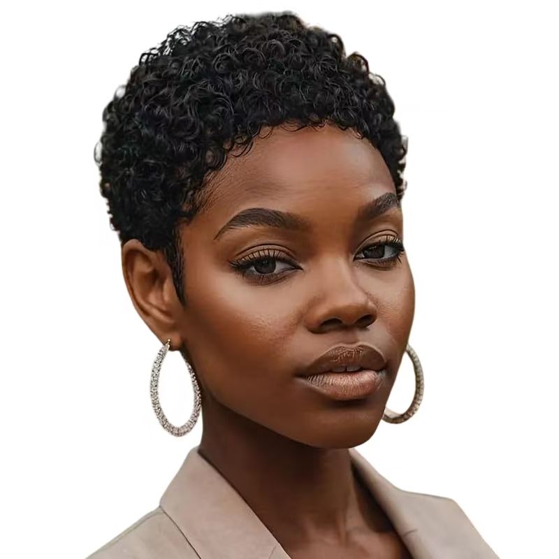 Custom-tailored 100% Human Hair Pixie Wig: Afro Kinky Curly Short for African Women- Natural Permeable Odorless Stable Easy to manage Simple Operation for Daily Use
