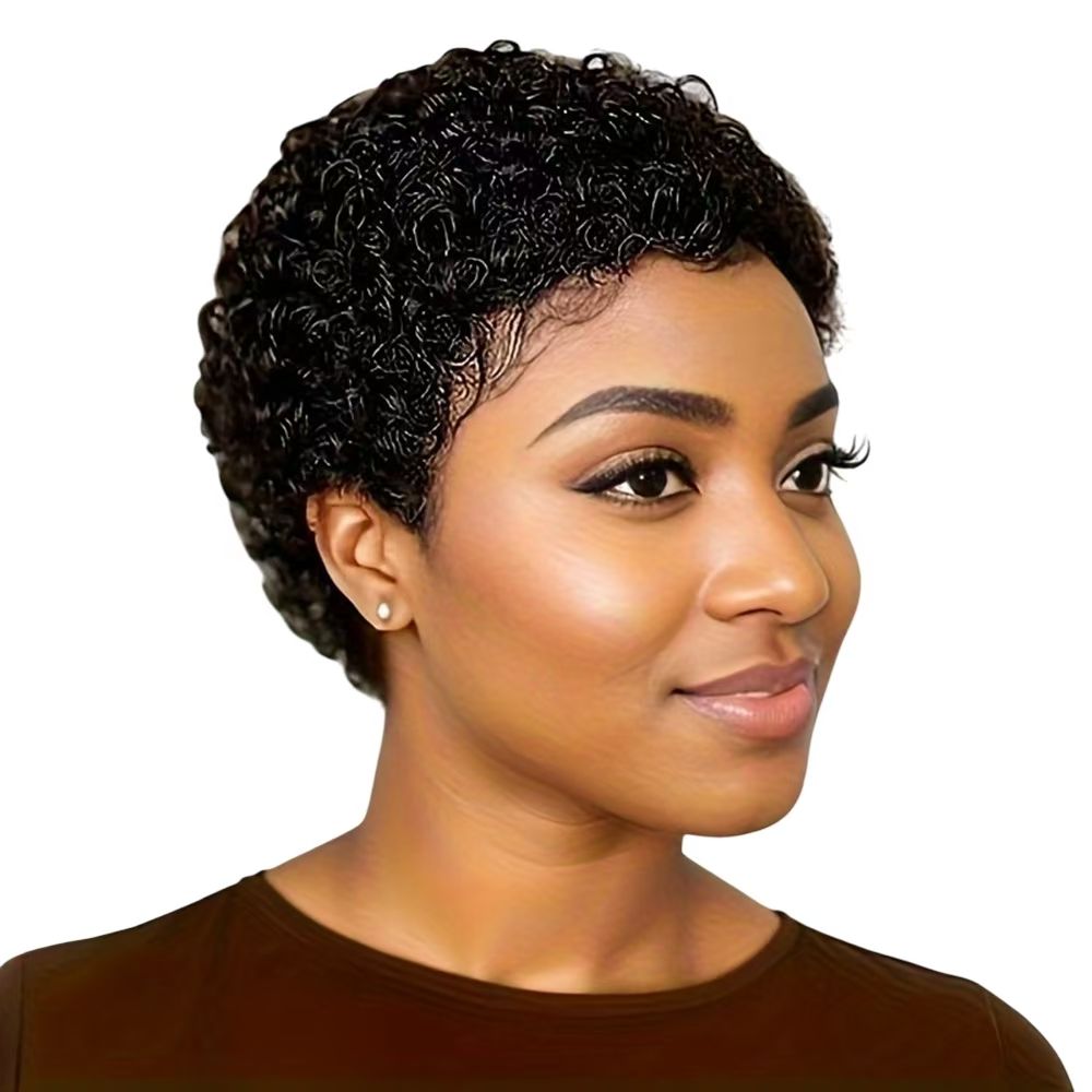 Custom-tailored 100% Human Hair Pixie Wig: Afro Kinky Curly Short for African Women- Natural Permeable Odorless Stable Easy to manage Simple Operation for Daily Use