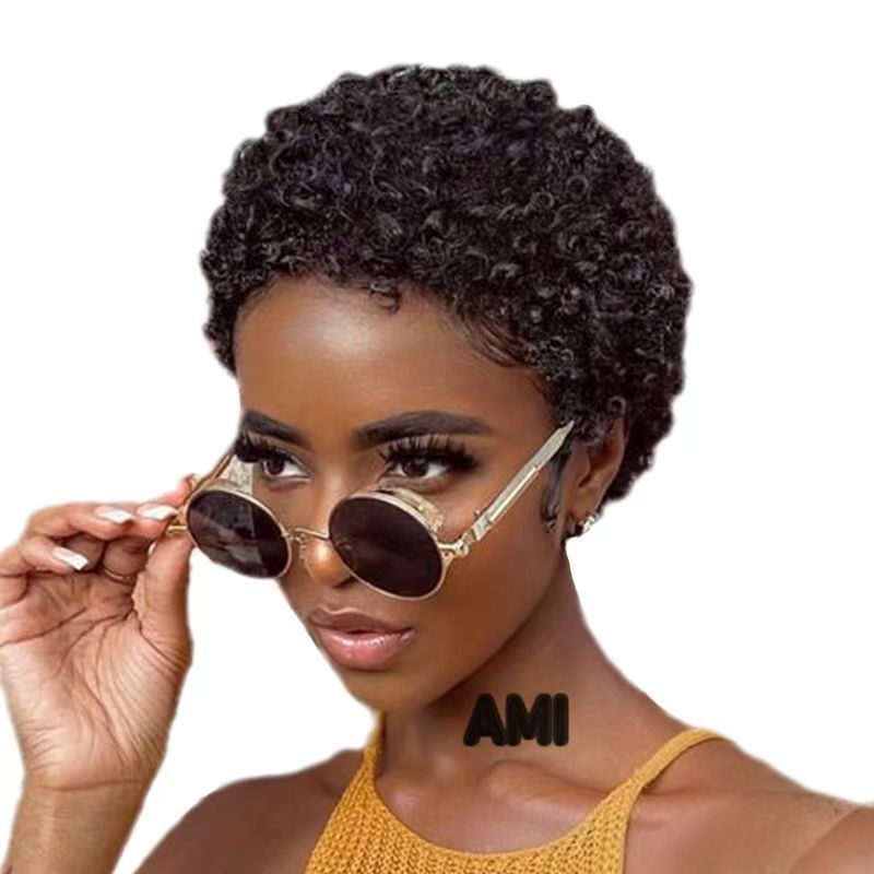 Custom-tailored 100% Human Hair Pixie Wig: Afro Kinky Curly Short for African Women- Natural Permeable Odorless Stable Easy to manage Simple Operation for Daily Use