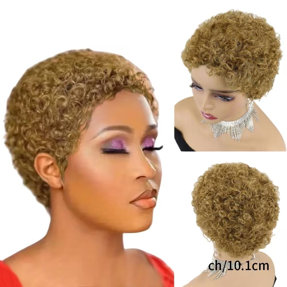 Custom-tailored 100% Human Hair Pixie Wig: Afro Kinky Curly Short for African Women- Natural Permeable Odorless Stable Easy to manage Simple Operation for Daily Use