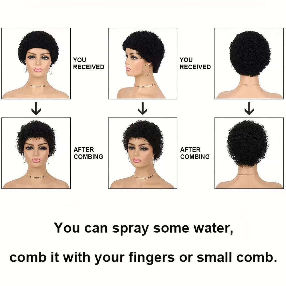 Custom-tailored 100% Human Hair Pixie Wig: Afro Kinky Curly Short for African Women- Natural Permeable Odorless Stable Easy to manage Simple Operation for Daily Use
