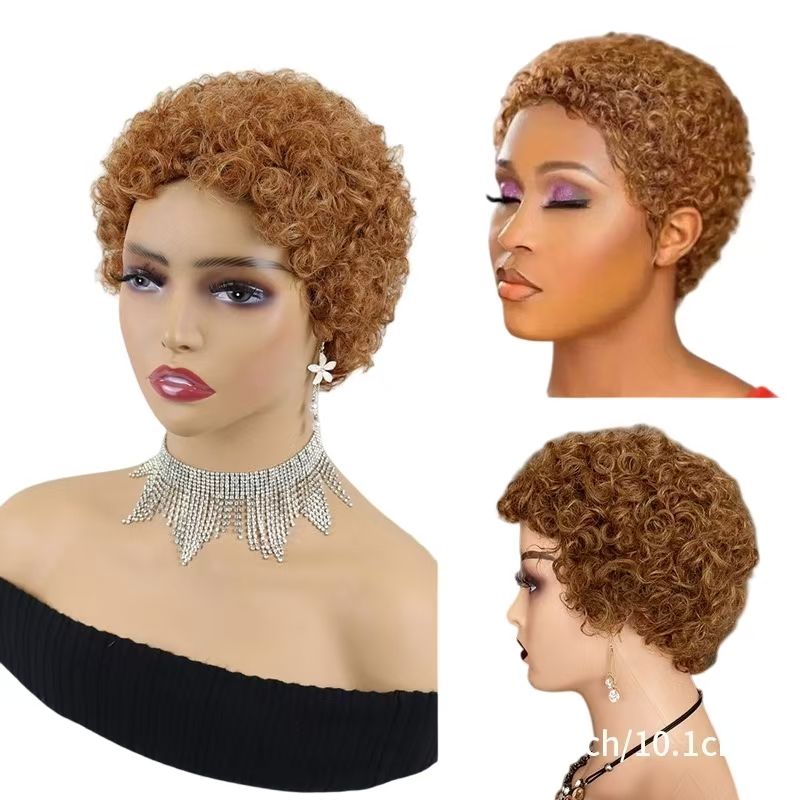 Custom-tailored 100% Human Hair Pixie Wig: Afro Kinky Curly Short for African Women- Natural Permeable Odorless Stable Easy to manage Simple Operation for Daily Use
