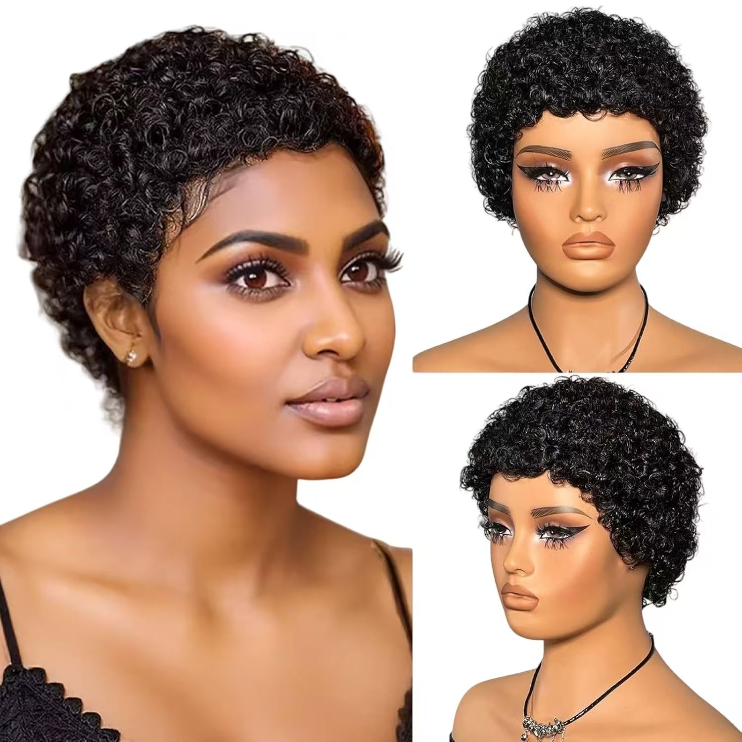 Custom-tailored 100% Human Hair Pixie Wig: Afro Kinky Curly Short for African Women- Natural Permeable Odorless Stable Easy to manage Simple Operation for Daily Use
