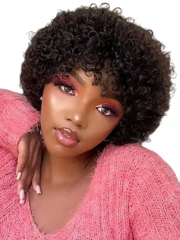 6-inch 100% Human Hair Short Afro Curly Wig, Tailor-Made for African Women- Natural Permeable Odorless Stable Easy to manage Simple Operation for Daily Use