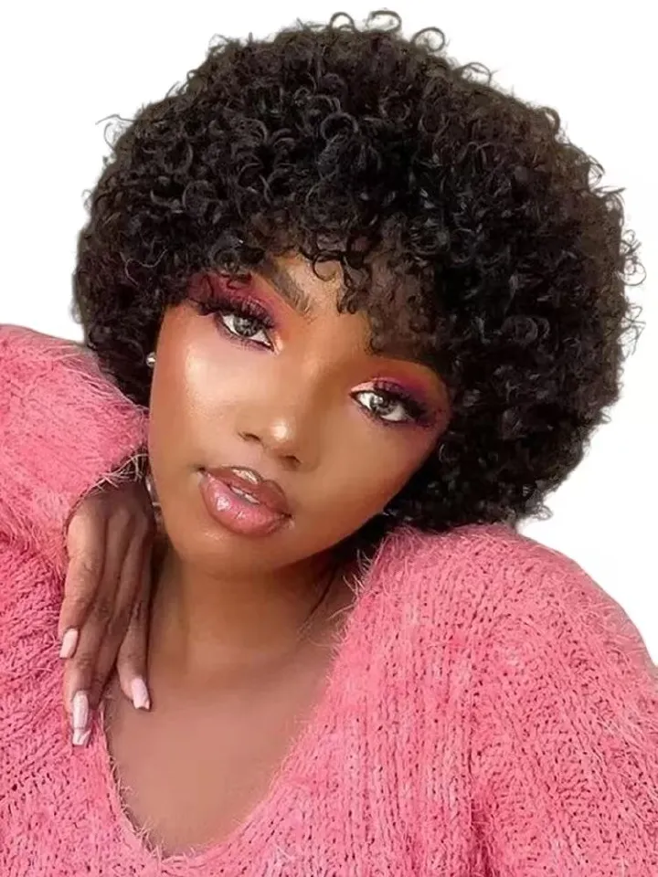 6-inch 100% Human Hair Short Afro Curly Wig, Tailor-Made for African Women- Natural Permeable Odorless Stable Easy to manage Simple Operation for Daily Use