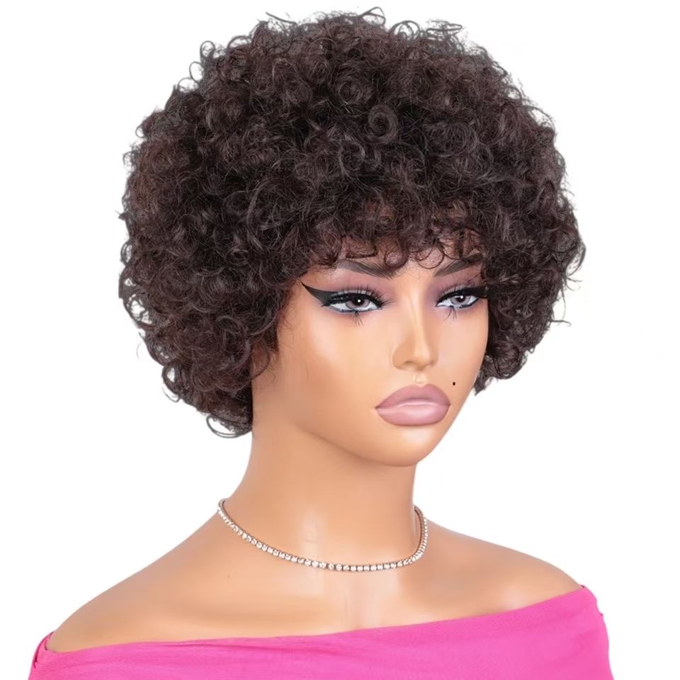6-inch 100% Human Hair Short Afro Curly Wig, Tailor-Made for African Women- Natural Permeable Odorless Stable Easy to manage Simple Operation for Daily Use