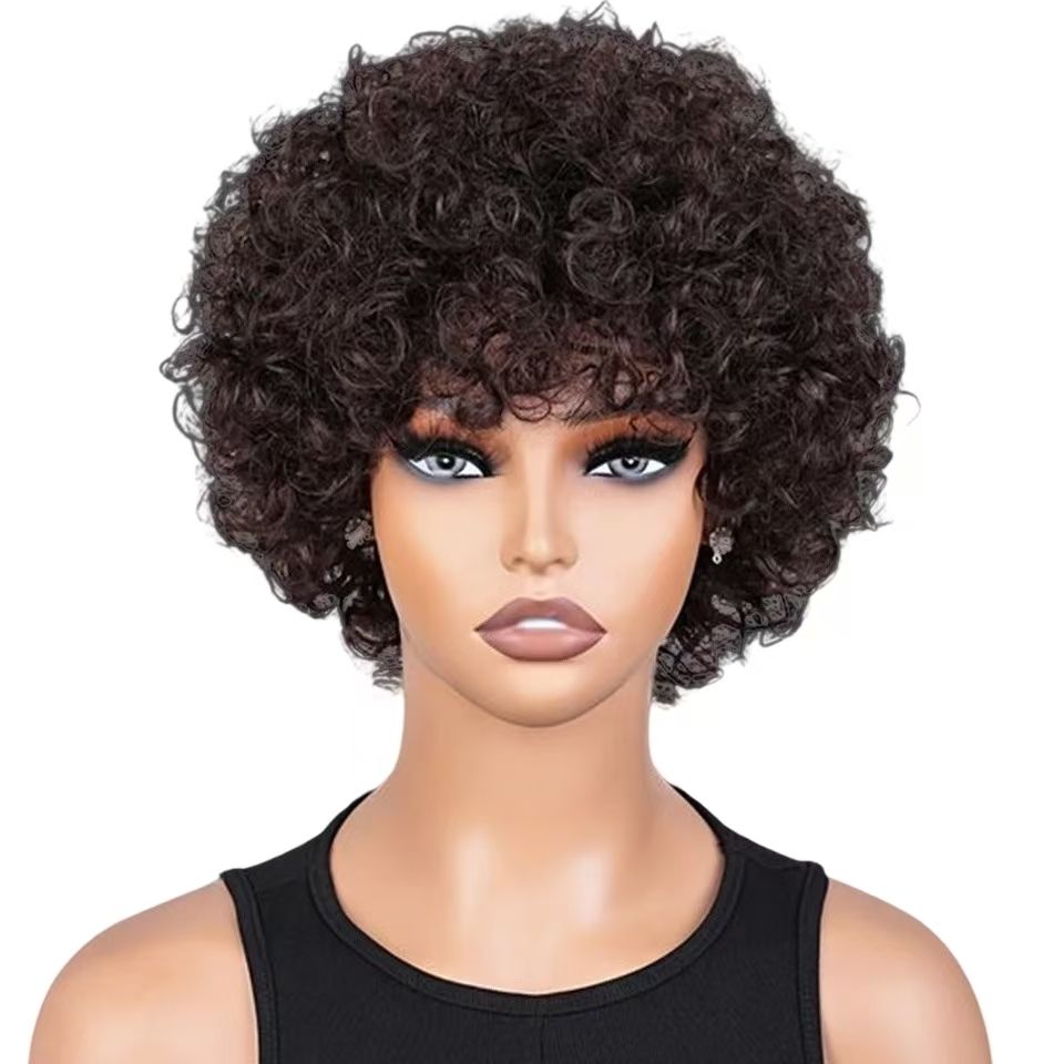 6-inch 100% Human Hair Short Afro Curly Wig, Tailor-Made for African Women- Natural Permeable Odorless Stable Easy to manage Simple Operation for Daily Use