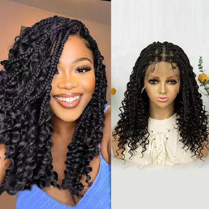 16-Inch Hand-Knitted Lace Three-Strand Braid Long Wavy Wig Cap (Natural & Breathable, Hand-Crocheted, Long-Lasting Style, Natural Invisibility, Fashionable Trend)
