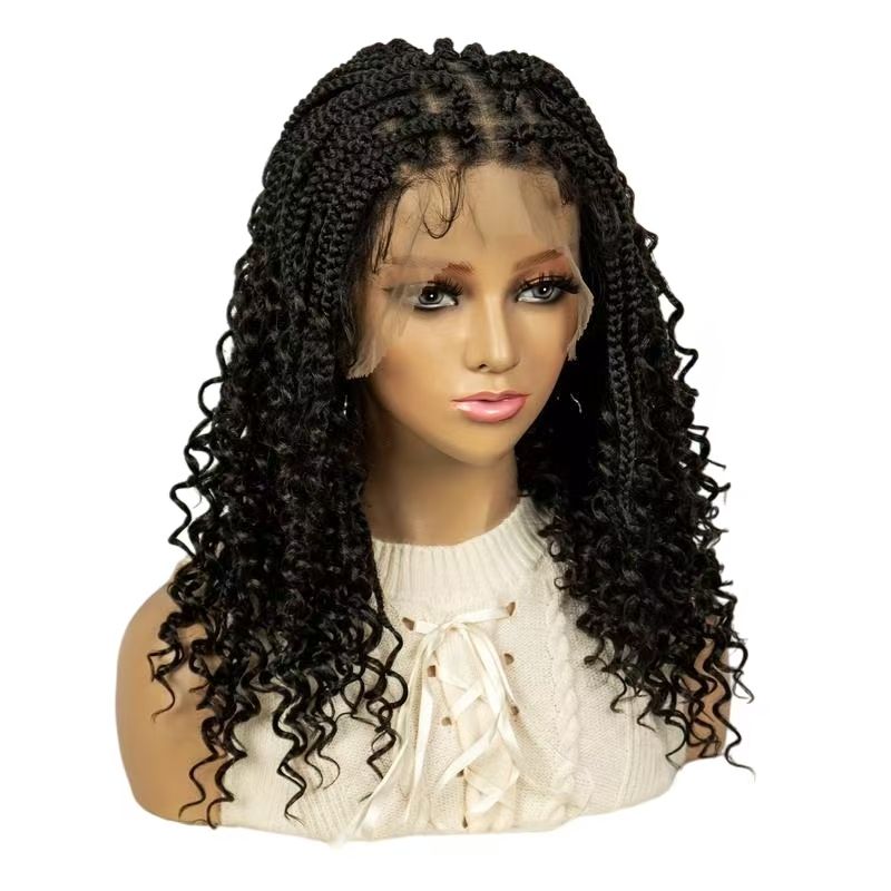16-Inch Hand-Knitted Lace Three-Strand Braid Long Wavy Wig Cap (Natural & Breathable, Hand-Crocheted, Long-Lasting Style, Natural Invisibility, Fashionable Trend)