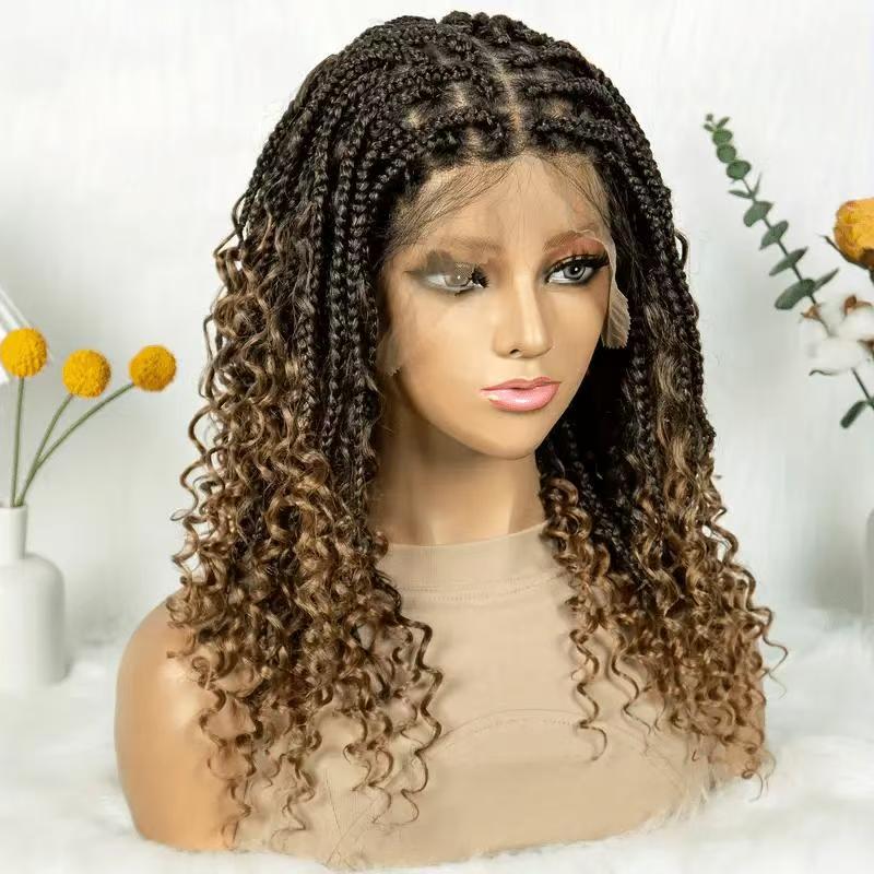 16-Inch Hand-Knitted Lace Three-Strand Braid Long Wavy Wig Cap (Natural & Breathable, Hand-Crocheted, Long-Lasting Style, Natural Invisibility, Fashionable Trend)