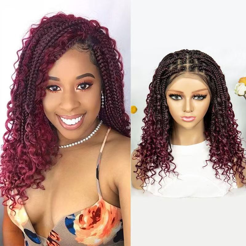 16-Inch Hand-Knitted Lace Three-Strand Braid Long Wavy Wig Cap (Natural & Breathable, Hand-Crocheted, Long-Lasting Style, Natural Invisibility, Fashionable Trend)