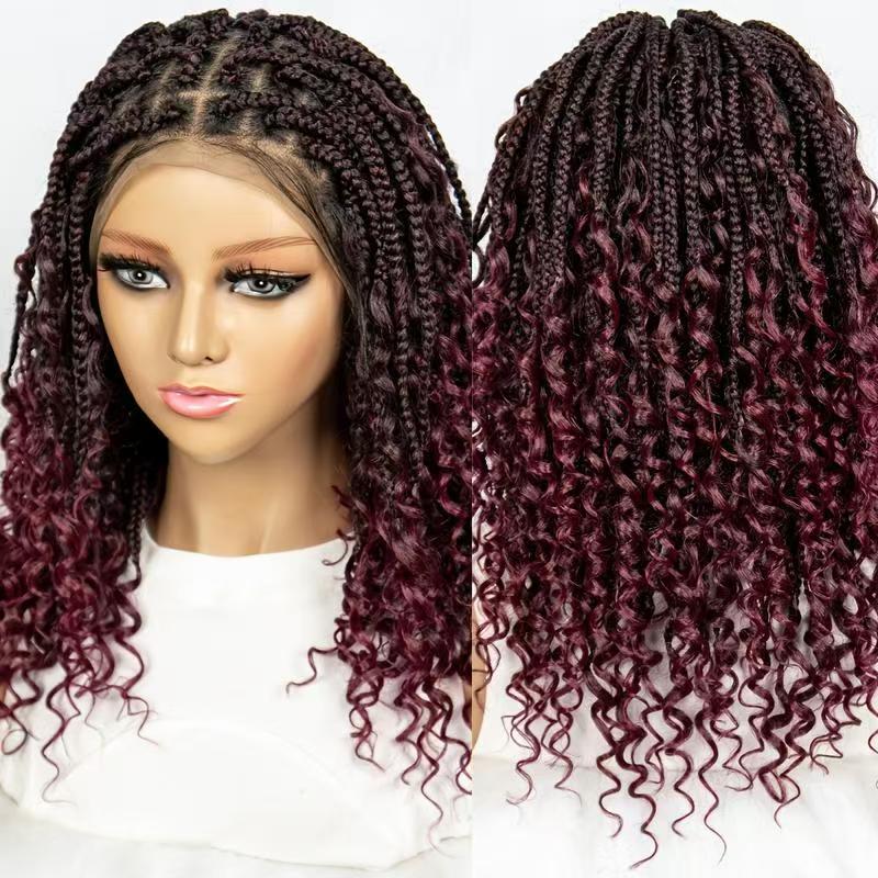 16-Inch Hand-Knitted Lace Three-Strand Braid Long Wavy Wig Cap (Natural & Breathable, Hand-Crocheted, Long-Lasting Style, Natural Invisibility, Fashionable Trend)