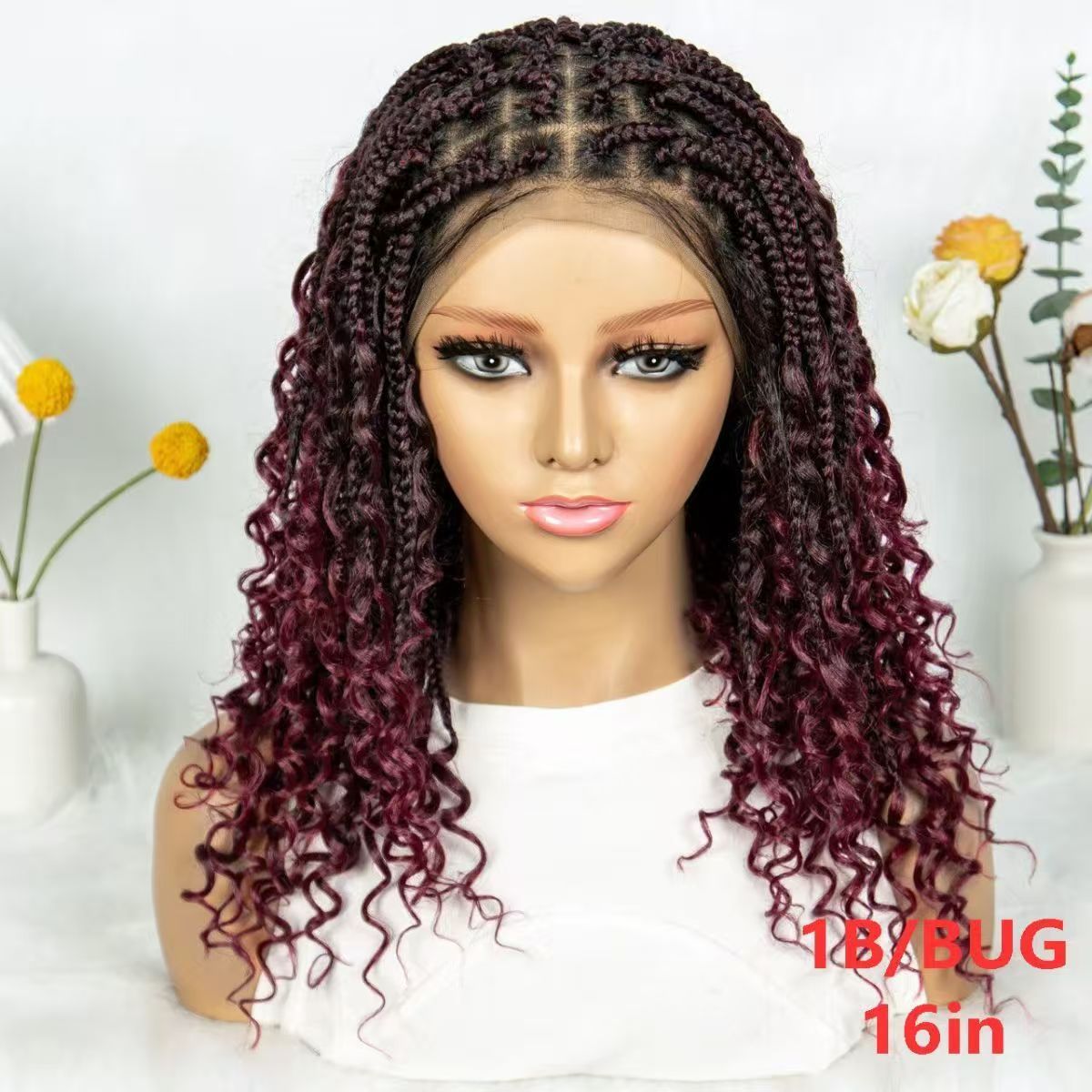 16-Inch Hand-Knitted Lace Three-Strand Braid Long Wavy Wig Cap (Natural & Breathable, Hand-Crocheted, Long-Lasting Style, Natural Invisibility, Fashionable Trend)