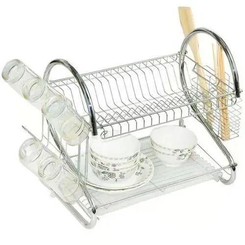 2 layer dish rack 2 Tier Dish Rack Dish Drying Rack Dish Drying Stand with Utensil Holder & Cutting Board Holder & Drainboard Tray, Collapsible Rust-Resistant Dish Rack Large Capacity Dish Drainer