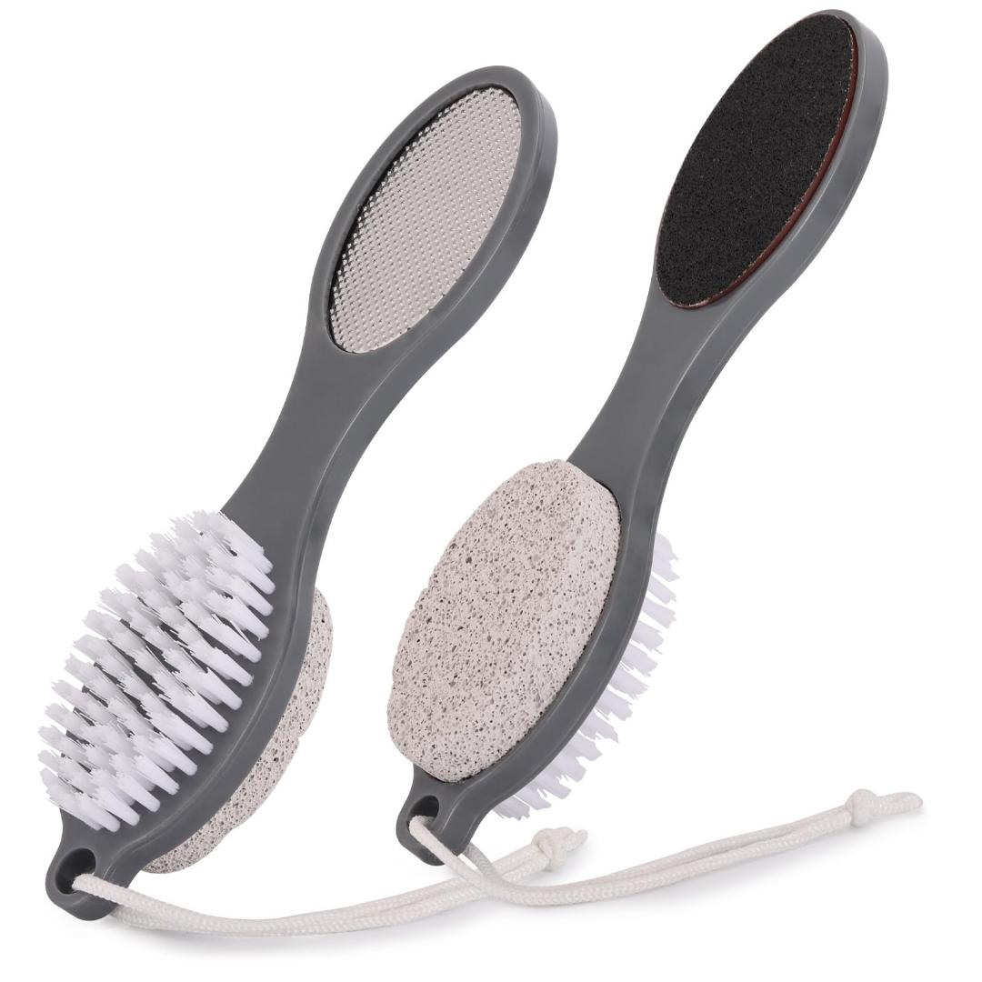 4-in-1 Foot Scrubber Brush – Pumice, File, Brush & Cleaner for Cracked Heels & Dead Skin Remover( home and saloon spa)
