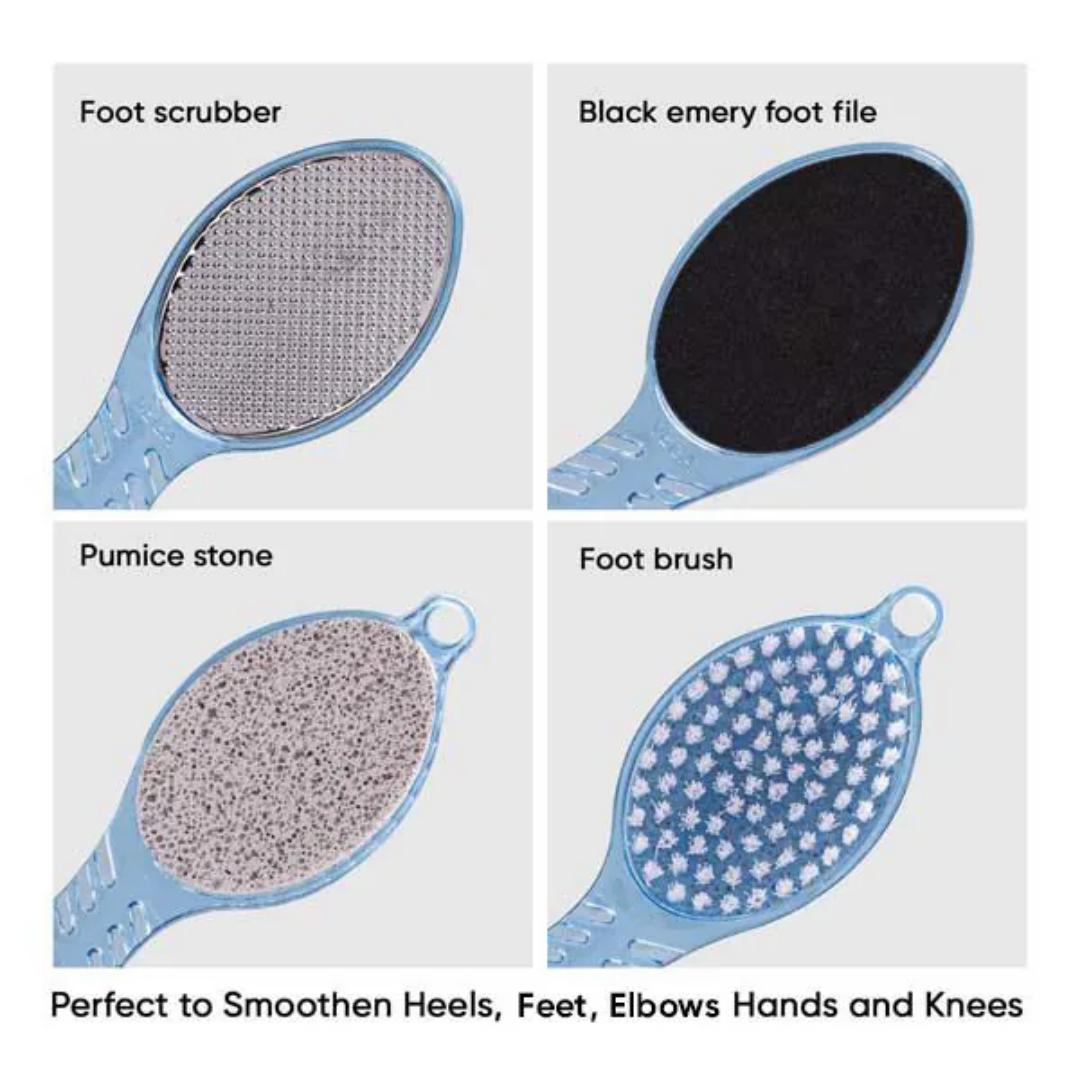 4-in-1 Foot Scrubber Brush – Pumice, File, Brush & Cleaner for Cracked Heels & Dead Skin Remover( home and saloon spa)